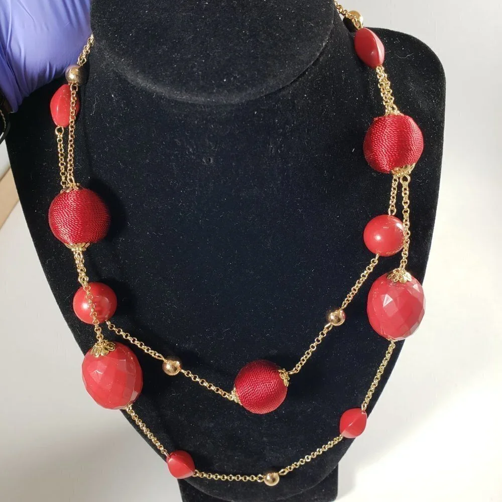 Elegant Red & Gold Beaded Necklace and Earrings Set — Festive Statement Jewelry
